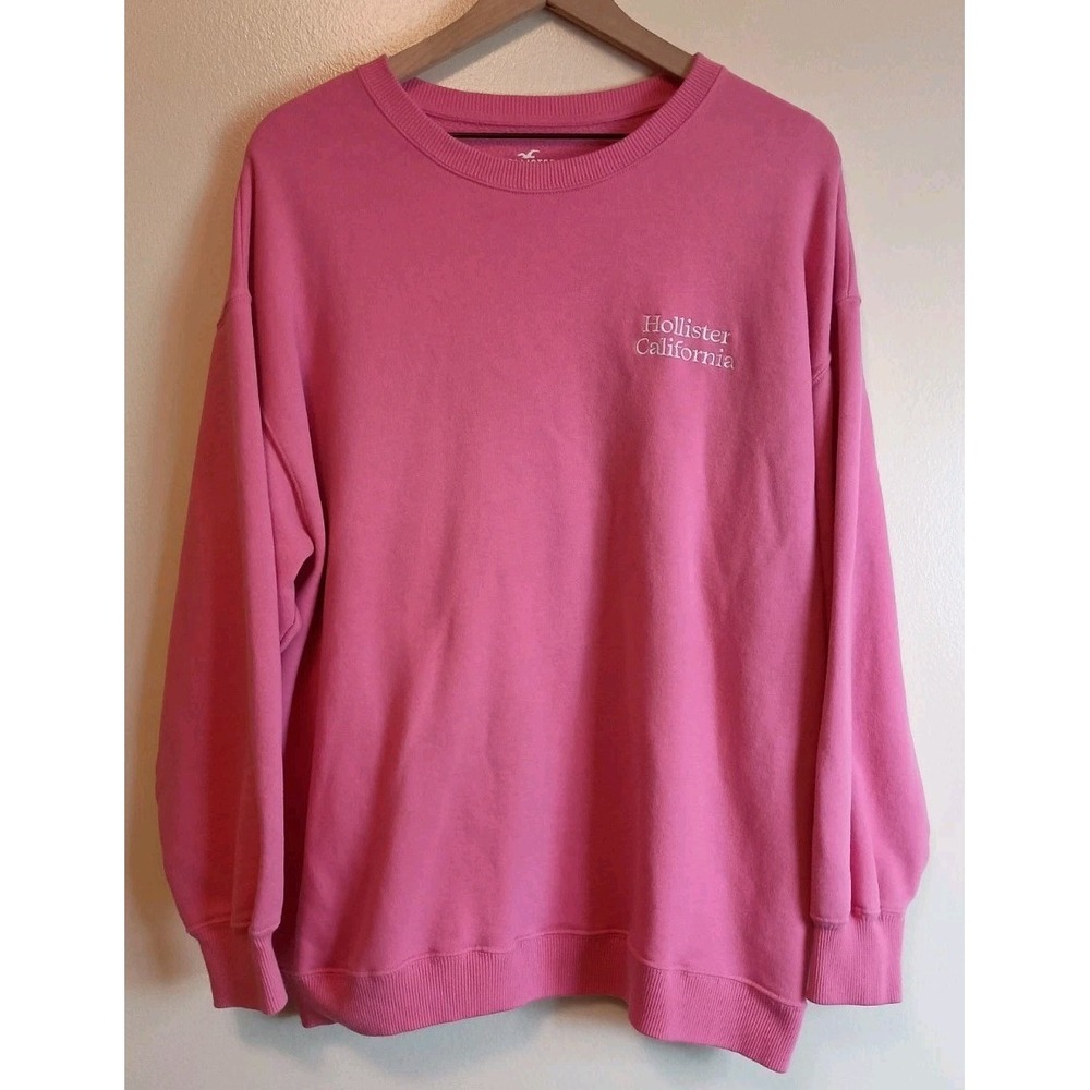 Hollister Bubblegum Pink Oversized Sweatshirt Womens L Embroidered Logo Preppy